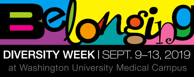 "Belonging" - the 2019 Diversity Week theme - written in colorful and whimsical font