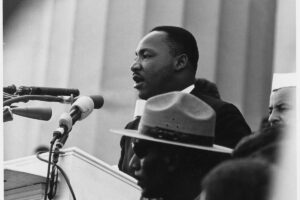 Martin Luther King, Jr., speaking at the March on Washington in 1963. National Archives Identifier (NAID) 542069.