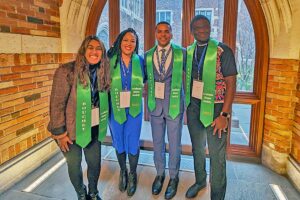 Four Washington University PhD candidates recently were inducted into the Bouchet Graduate Honor Society. They are (from left) Rosie Dutt, Dominique Horton, David Balmaceda and Maurice Tetne. (Courtesy photo)